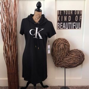 Calvin Klein Black Hooded Dress With Sparkle Logo